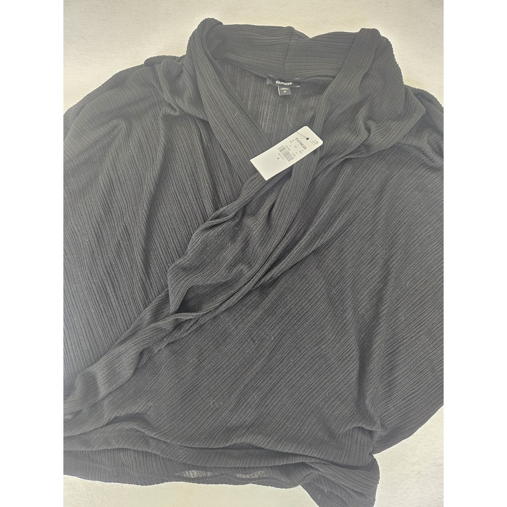 Express Black Ribbed Wrap Front Sweater Top NWT M Crossover Slouchy Cardigan